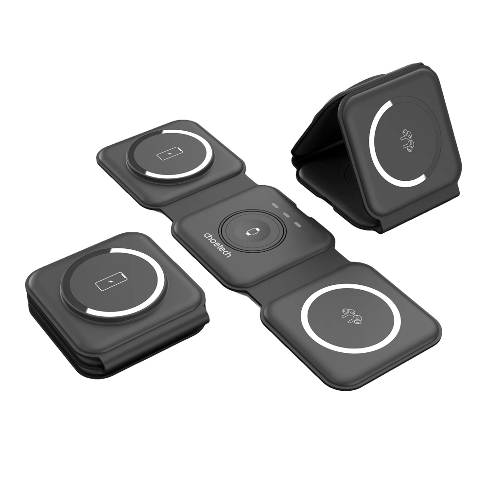 3 in 1 Foldable Magnetic Wireless Charging Station T588 F (Black)