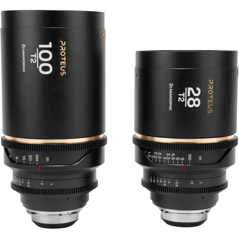 Proteus 2X Anamorphic 2-Lens Bundle Set C (28mm, 100mm) – Amber (Meters) – Arri PL/Canon EF