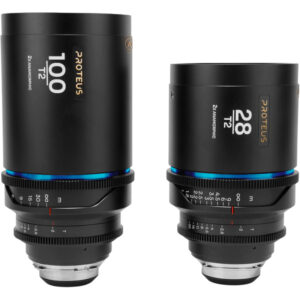 Proteus 2X Anamorphic 2-Lens Bundle Set C (28mm, 100mm) – Blue (Meters) – Arri PL/Canon EF