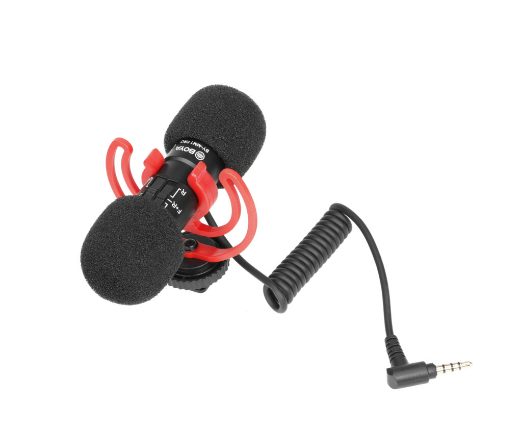 BY-MM1 PRO dual shotgun microphone front and back