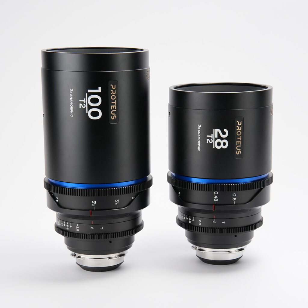 Proteus 2X Anamorphic 2-Lens Bundle Set C (28mm, 100mm) – Blue (Feet) – Arri PL/Canon EF