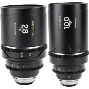 Proteus 2X Anamorphic 2-Lens Bundle Set C (28mm, 100mm) – Silver (Feet) – Arri PL/Canon EF