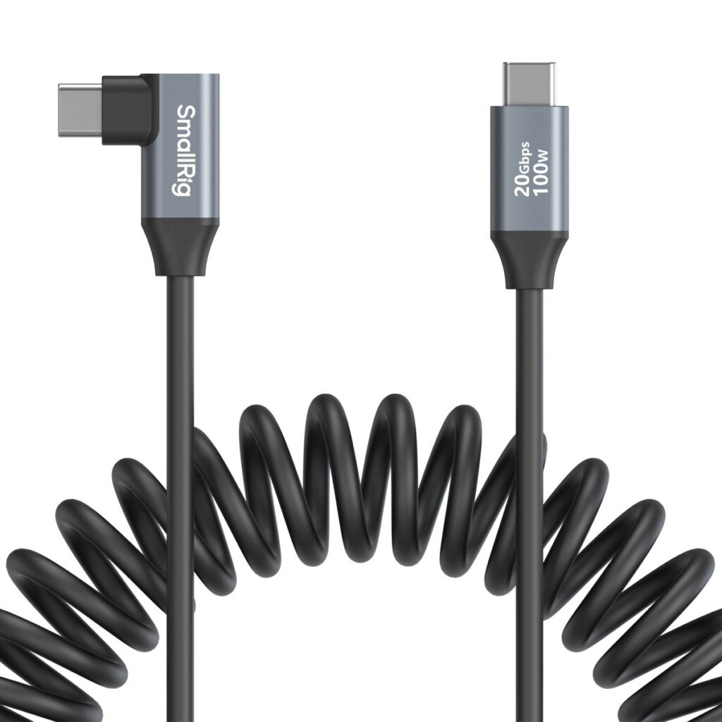 4792 USB-C (Straight) to USB-C (Angled) Coiled Data Cable