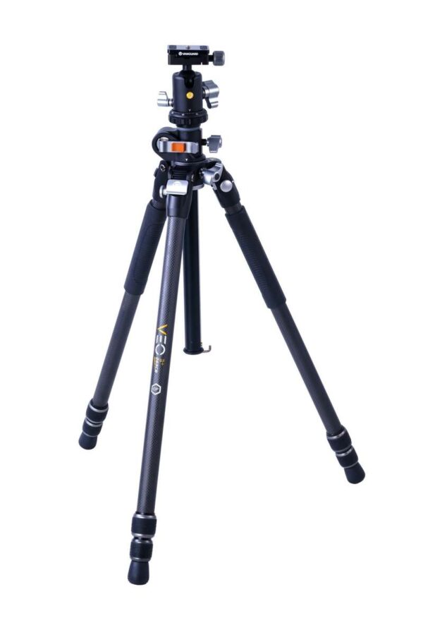 Vanguard Veo 3+ 263CB – Trípode de fibra de carbono, rótula de bola y columna central multiángulo