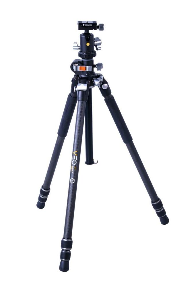 Vanguard Veo 3+ 263CB – Trípode de fibra de carbono, rótula de bola y columna central multiángulo