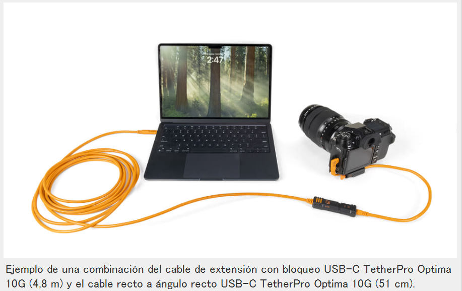 El «TetherPro Optima» admite la transferencia de datos a alta velocidad e incluye un cable de extensión con bloqueo.