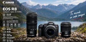 Canon eos r8 en paisaje con descripción