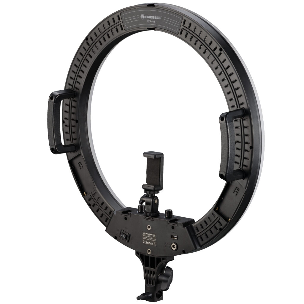 BRESSER Aro de Luz STR-48B LED bicolor de 48W, atenuable, con soporte para cámara y smartphone