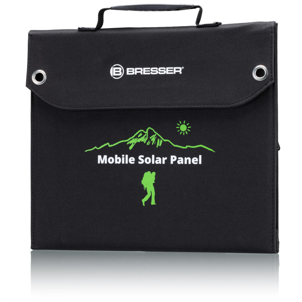 Cargador solar móvil BRESSER de 40 vatios con salida USB y DC