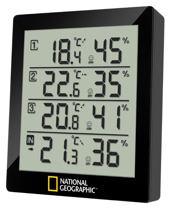 Termómetro e higrómetro NATIONAL GEOGRAPHIC con 4 datos de medida independientes
