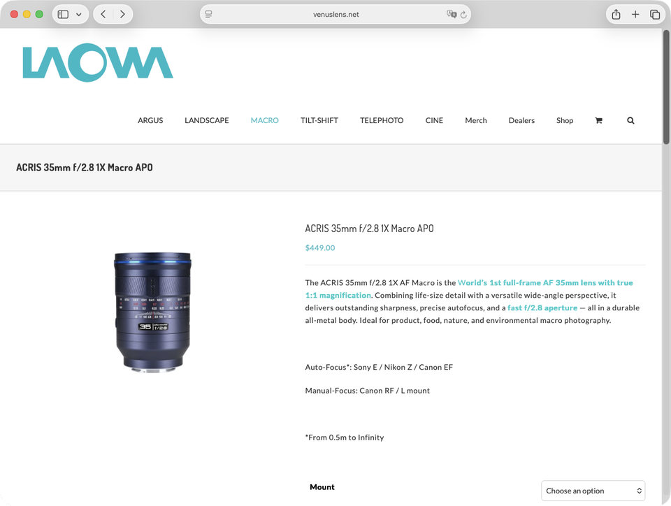 LAOWA presenta un objetivo gran angular con capacidades de fotograma completo y macro 1:1.